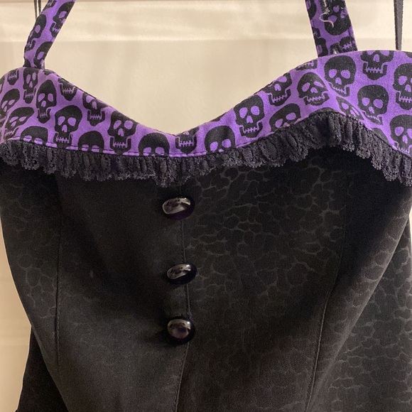 Y2k Black Leopard Print Pinup Dress with skulls - Picture 3 of 9